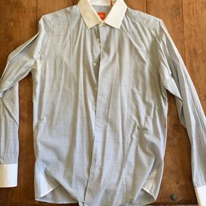 Hugo Boss blue button down white collar shirt - M